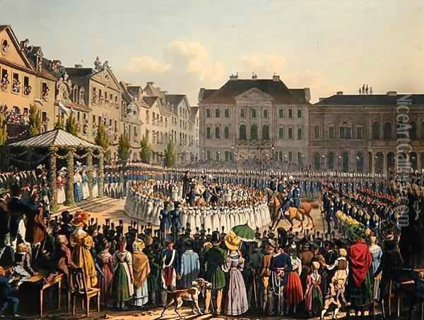 Flag Consecration Ceremony of the Kassel Citizen Guard in 1831 Oil Painting - Johann Christian Arnold