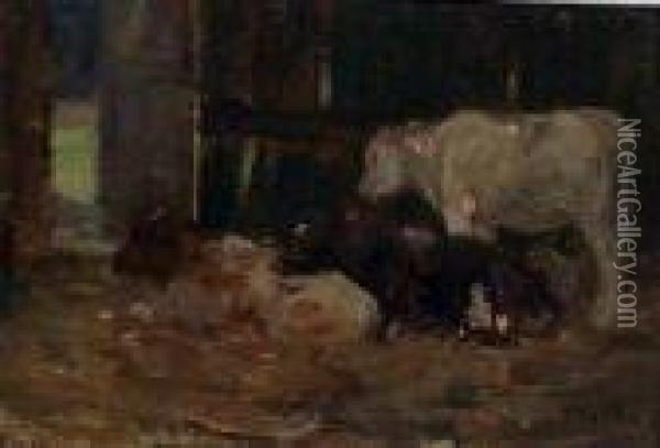 Cattle In A Byre Oil Painting - William Walls