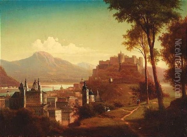 Blick Auf Salzburg Mit Dem Dom Und Der Festung Hohensalzburg Oil Painting - Ferdinand Lepie