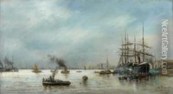 Estuaire A Londres Oil Painting - Alphonse Robert