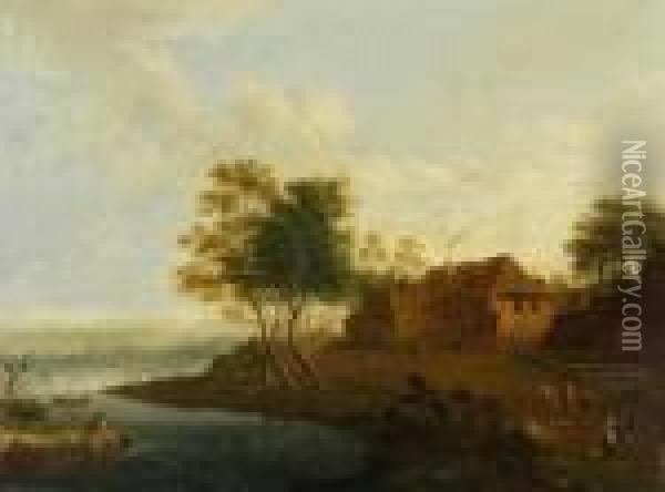 Nachfolge - 2 Gemalde: Landschaften Mit Figurenstaffage Oil Painting - Christian Georg Schuttz II