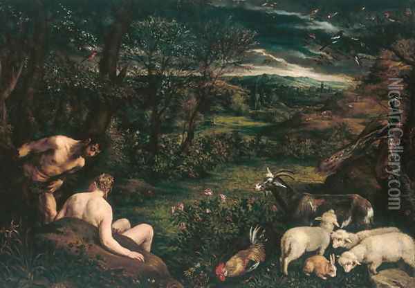 The Garden of Eden Oil Painting - Jacopo Bassano (Jacopo da Ponte)