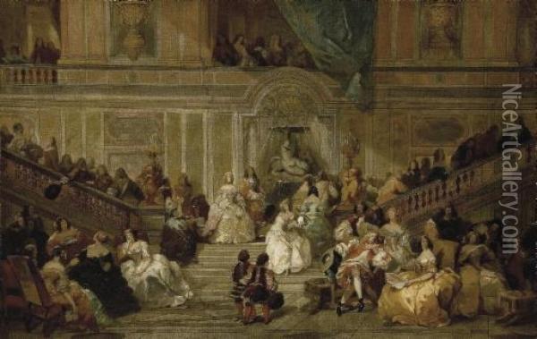 L'escalier Des Ambassadeurs, A Versailles Oil Painting - Eugene Louis Lami