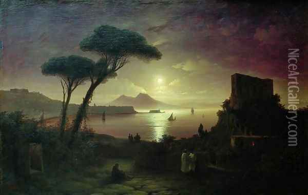 The Bay of Naples at moonlit night Oil Painting - Ivan Konstantinovich Aivazovsky