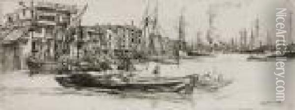 Thames Warehouses (kennedy 38) Oil Painting - James Abbott McNeill Whistler