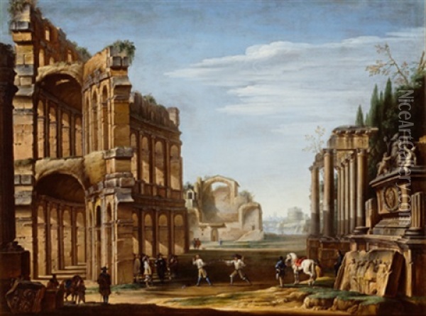 Landschaft Mit Antiken Ruinen Oil Painting - Giovanni Ghisolfi