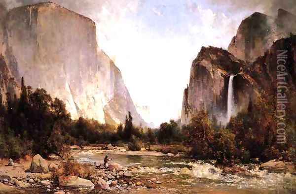 Fishing on the Merced River Yosemite Valley 1891 Oil Painting - Thomas Hill
