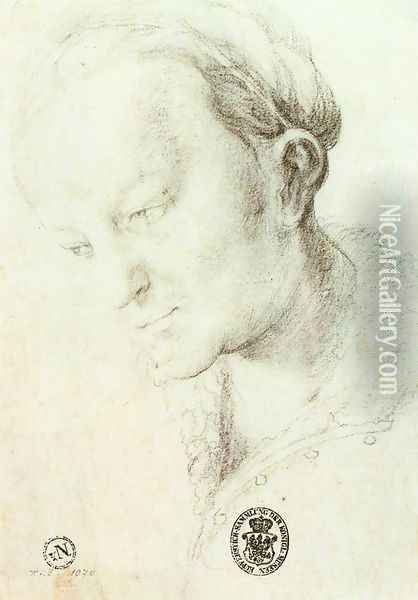 Head of a Young Woman c. 1520 Oil Painting - Matthias Grunewald (Mathis Gothardt)