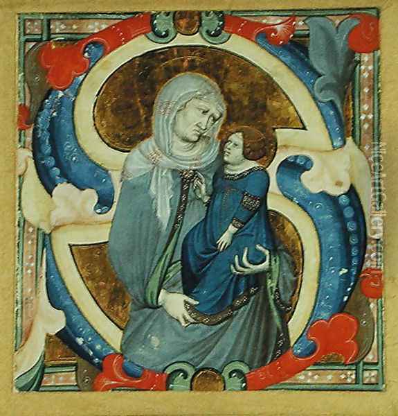 Historiated initial S depicting St. Anne and the Virgin Oil Painting - Niccolo di ser Sozzo Tegliacci
