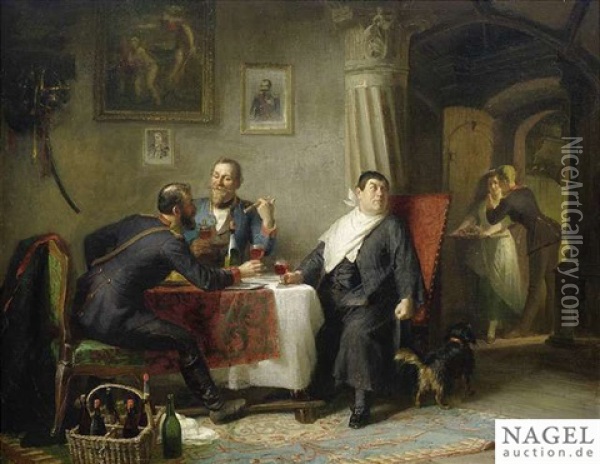 At Dinner Oil Painting - Friedrich Ortlieb