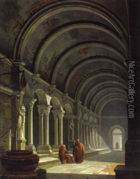 Interno Di Un Convento Romanico Oil Painting - Antonio De Pian