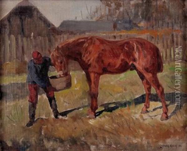 Pferdefutterung Oil Painting - Ludwig Koch