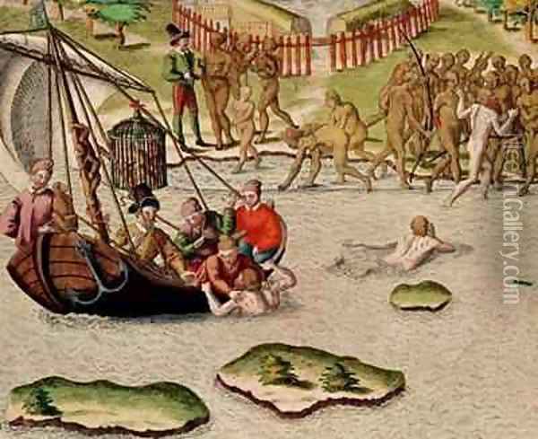 The French Vessel Lands and an Unsuccessful Attempt is Made to Exchange Prisoners Oil Painting - Theodore de Bry