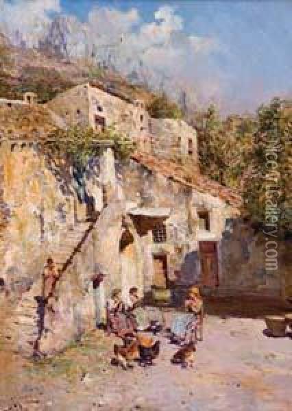 Scalinatella A Capri Oil Painting - Giuseppe Giardiello