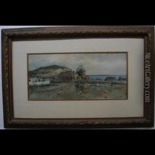Shoreline Village With Yard Workers Oil Painting - William St. Thomas Smith
