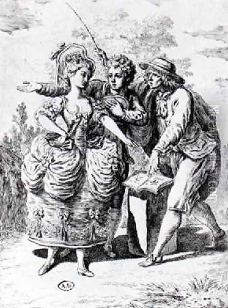 Illustration for Le Devin du Village by Jean-Jacques Rousseau 1712-78 Oil Painting - Pierre Lelu