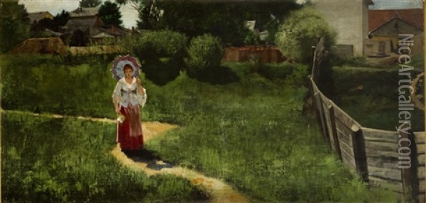 Kobieta Z Parasolka Oil Painting - Marian Wawrzeniecki