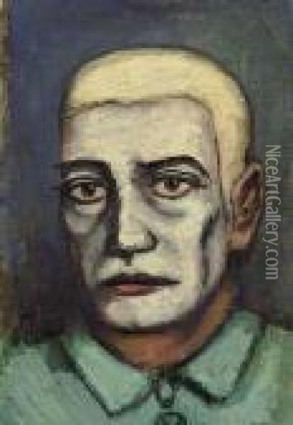 White Faced Clown In Green Oil Painting - Walt Kuhn