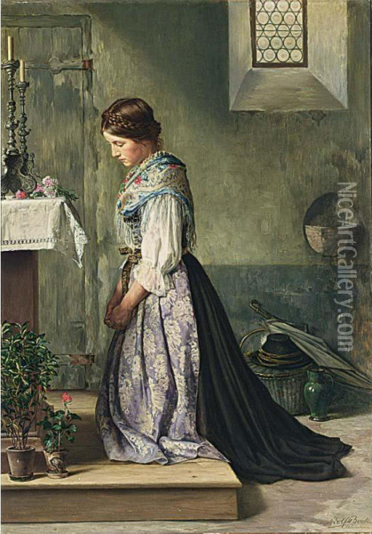 Pious Maiden Oil Painting - Adolf Georg Friedr. Bock