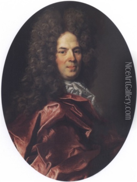 Portrait Of A Man In A Red Velvet Cloak Oil Painting - Nicolas de Largilliere