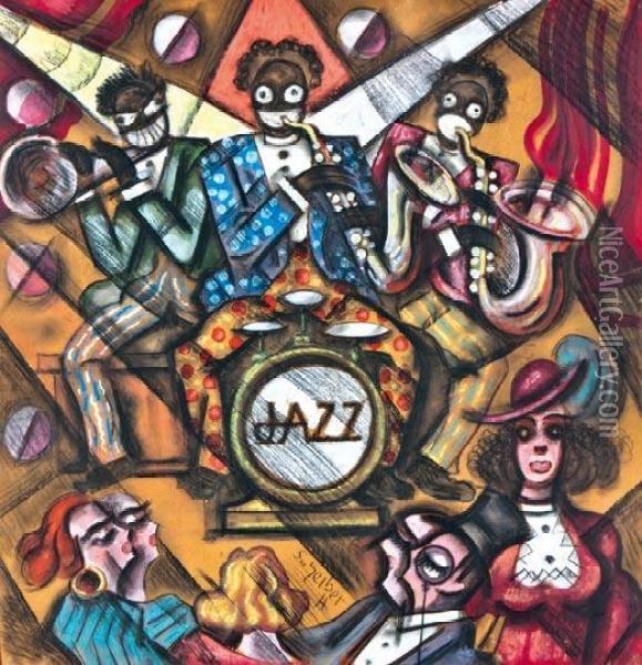Jazz Oil Painting - Hugo Scheiber