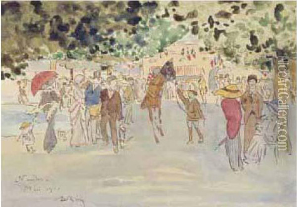 Aux Courses, Le Rond Depresentation, 1912. Oil Painting - Achille Bron