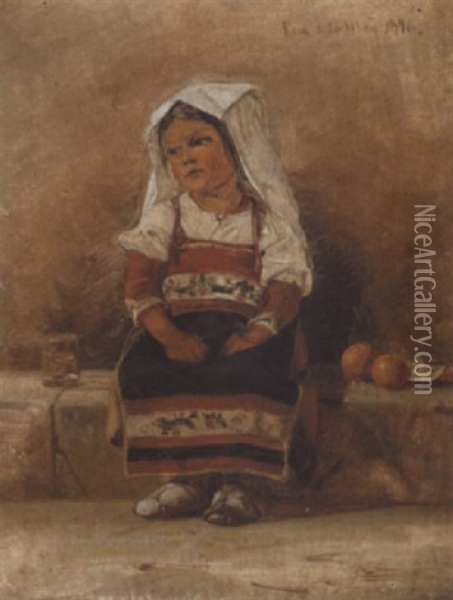En Lille Italiensk Pige Pa En Trappesten Oil Painting - Frederik Niels Martin Rohde