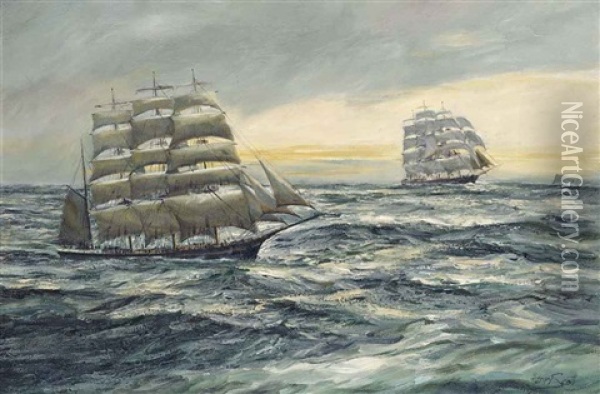 Cutty Sark Leading Shenandoah Off The Horn Oil Painting - Henri Louis Scott
