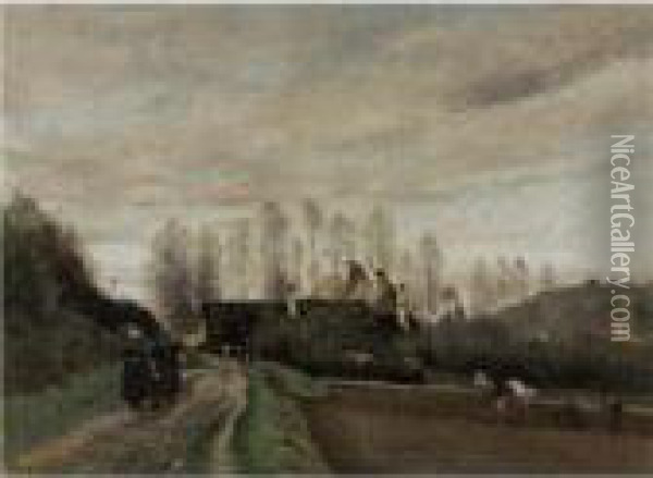 Epernon (eure-et-loir) La Route Au Laboureur Oil Painting - Jean-Baptiste-Camille Corot