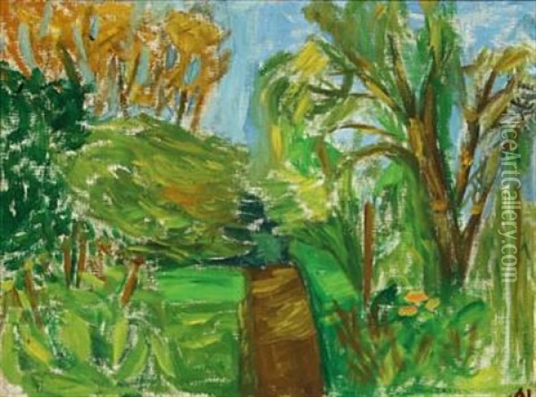 Scenery From The Artist's Garden On Mollebakken Oil Painting - Ahled Larsen