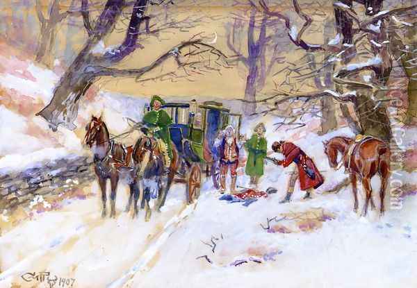 Holdup on the Boston Road Oil Painting - Charles Marion Russell