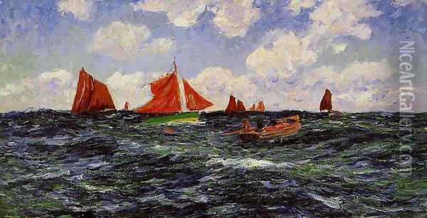 Fishing Boats off the Coast Oil Painting - Henri Moret
