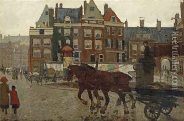 Het Beurspoortje: A View Of The Rokin With Het Beurspoortje, Amsterdam Oil Painting - George Hendrik Breitner