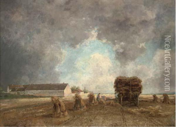 Gathering The Harvest Before The Storm Breaks Oil Painting - Philipp Roth