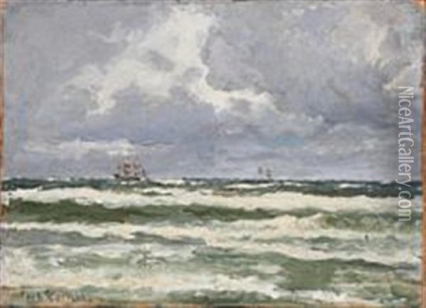 Nordvesten Storm. Hornbaek Oil Painting - Carl Ludvig Thilson Locher