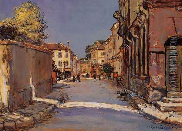 Village Street Oil Painting - Jean-Francois Raffaelli