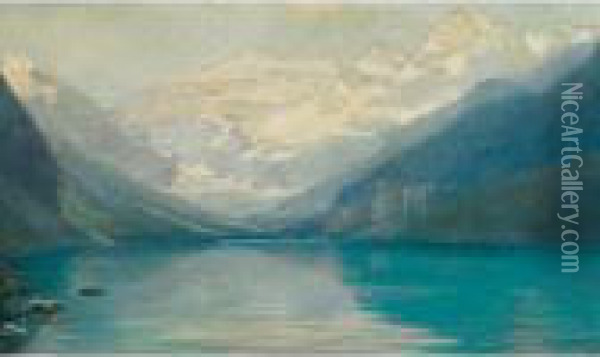 Lake Louise, Victoria Glacier Oil Painting - Frederic Marlett Bell-Smith