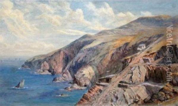 Mine Workings 
Irish Coast (see Old Framer's Label Verso) Oil Painting - Henry Albert Hartland