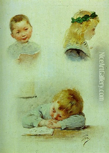 L'enfant Au Livre Oil Painting - Henry Jules Jean Geoffroy