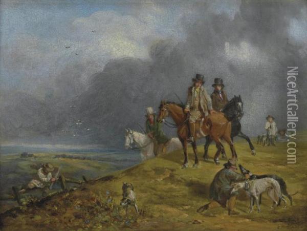A Coursing Party Oil Painting - Henry S. Cottrell