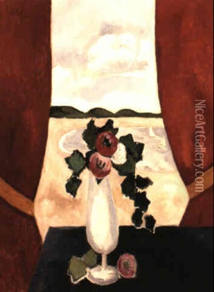 Red Camellias In A Vase Oil Painting - Marsden Hartley