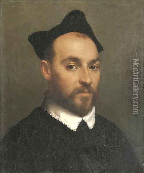 Portrait of a priest, bust-length Oil Painting - Giovanni Battista Moroni