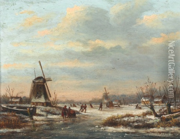 Winterliches Eisvergnugen Oil Painting - Sebastiaan Theodorus Voorn-Boers