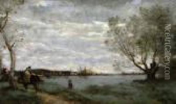 Paysannes Et Ane En Baie De Somme Oil Painting - Jean-Baptiste-Camille Corot