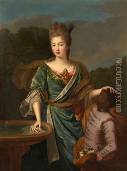 Portrait De Marie-francoise De Bourbon, Mademoiselle De Blois, Avec Son Page Oil Painting - Pierre Gobert