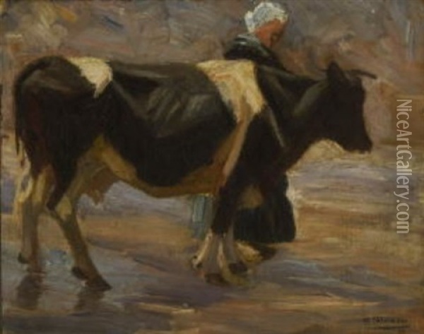 Magd Mit Kuh Oil Painting - Max Liebermann