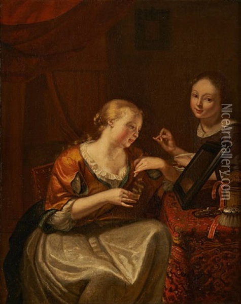 Jeune Femme Se Lissant Les Cheveux Oil Painting - Gerard ter Borch the Younger