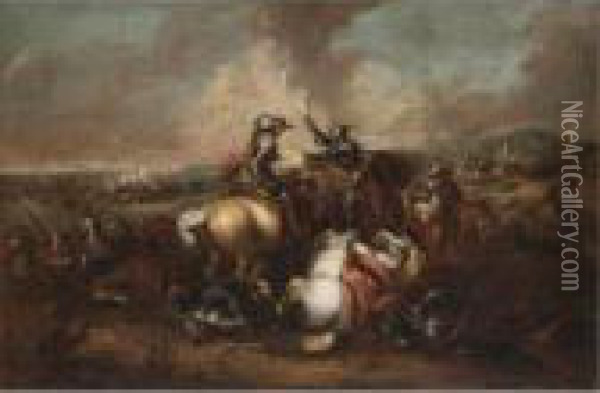 A Cavalry Battle Scene Oil Painting - Francesco Simonini