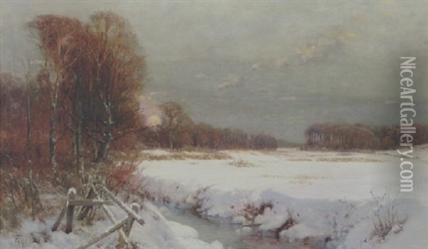 Vinterlandskab Ved Solnedgangstide Oil Painting - Thorvald Simeon Niss