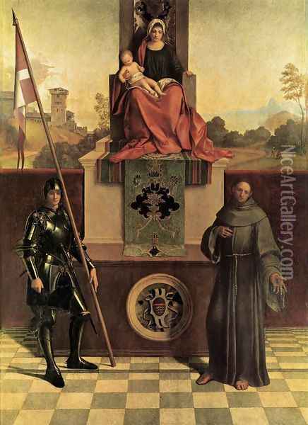 Madonna and Child Enthroned between St Francis and St Liberalis c. 1505 Oil Painting - Giorgione